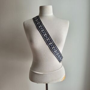 Guitar Strap for Handbag Purse Navy Beige White Woven Pattern Strap O/S